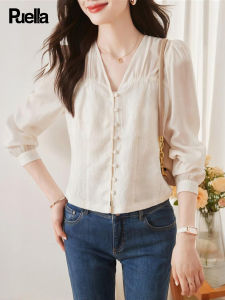 puella | Chinese Style Floral Printed Voile Shirt V-Neck Top