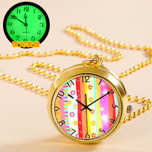 Clock Pattern Flip Cover Anime Pocket Watch Necklace Pendant Creative Student Childrens Gift Exam Use Watch Vintage Style Quartz Movement