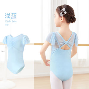 Girls Ballet Dance Training Uniform Short Sleeve Gymnastics Suit Childrens Summer Dance Practice Costume Female Kids Leotard