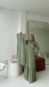 Ghazlan Fashion - Sintia Long Dress Set Outer Bahan Ceruty Babydoll mix Brukat Size M L XL XXL / Baju Gamis Wanita Lebaran 2026 / Busana Muslim Wanita /  / Gamis Wanita Dewasa / Gamis Remaja Kekinian Viral