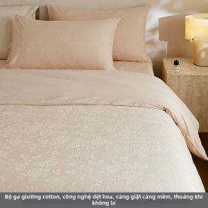 shui yang | Bộ Chăn Ga Gối 4 Món Cotton Percale Thêu 60 Count