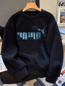 Warm Fleece Lined round Neck Sweatshirt Mens Autumn Winter Style Loose Fit Comfortable Outerwear Trendy Youth Fashion