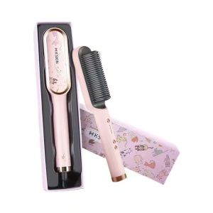 2in1 Professional Ionic Hair Straightener Curler Brush Ceramic PTC Heating Fast Straightening Curling Iron Hot Comb Styling Tool