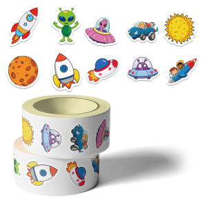 500pcs Cartoon Space Rocket Alien Roll Stickers Decals For Laptop Scrapbook Skateboard Luggage DIY Aesthetic Waterproof Stickers