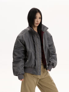 VATTY American High Street Stand Collar Thickened Pilot Jacket Women Loose Versatile Outerwear Trendy Pure Color Cotton Coat