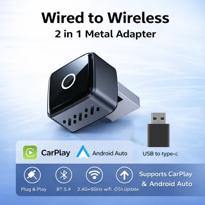 AUTOABC New 2in1 Wireless CarPlay Dongle Android Auto Adapter AI Smart Box Car Intelligent Systems For Car With Wired CarPlay