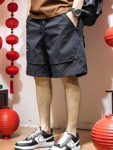 Summer New American Workwear Zipper Shorts Mens Fashion Casual Loose Large Size Ice Silk Pants Straight Leg Non-Stretch Polyester