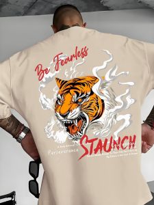 2025 New Mens Fashion Tiger Print Comfortable and Breathable Round Neck T-shirt Summer Outdoor High Street Top