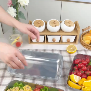 Stainless steel Rectangle plate tray with lid cover Food storage container Bekas Serba Guna Simpan Lauk tahan karat