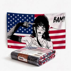 Anime Girl Against the Knife BAM American Flag Tapestry Action Wall Art for Bedroom Dorm Music Esports Room