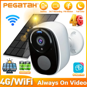 2K 5MP 4G Solar Security Camera Wireless Outdoor Color Night Vision Battery Powered Support 2.4G WiFi PIR Waterproof 2-Way Alexa