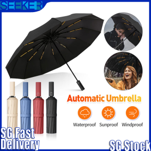 [SG Seller]Automatic Umbrella Protection Coating 24 Ribs Strong Umbrella Windproof Lightweight Portable Large Outdoor Big Size Rain Umbrella No Leaking Excellent Water Auto Open Close
