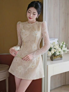 Elegant French Lace Heavy Work 3D Flower Women Dress