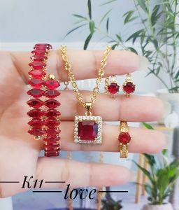 Set Perhiasan Xuping Batu Permata Merah Cantik Mewah 729aa