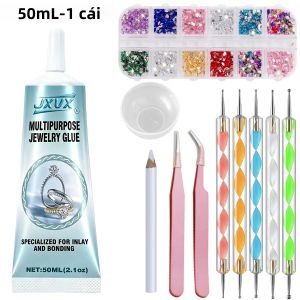 LOOLIFL | Keo Dán Đá Pha Lê B7000 Trong Suốt Kèm Bút Chấm Điểm Chính Xác Dùng Cho Kim Loại Đá Trang Trí Móng Tay Làm Đồ Trang Sức 50ml
