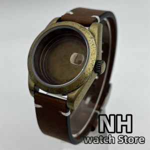 39mm Bronze Brushed Watch Case Leather strap Sapphire Fit NH34 NH35 NH36 ETA2824 PT5000 Movement Screw Crown