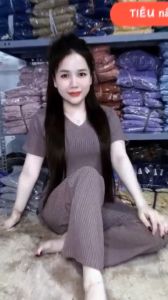 Đồ bộ nữ vải tiêu dày dặn áo cổ tròn tay NGẮN quần ống rộng THỜI TRANG