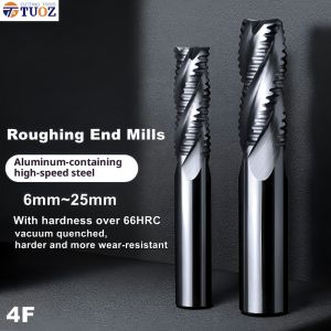 TUOZ HSS Cutting Rough End Milling 4 Flute 6 8 10 12 16 18 20mm Carbide Tool White Steel Aluminum Brass Stainless Steel Cutter