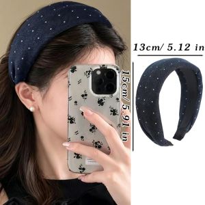 2Pcs Simple Polka Dot Wide Edge Hairband Navy Blue Vintage Face Slimming High Cranial Top Comfort Non Slip Headwear