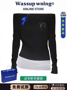 เสื้อยืดแขนยาวทรงเข้ารูปสำหรับผู้หญิง ทรงเข้ารูป ดีไซน์เก๋ไก๋ สไตล์ย้อนยุค สไตล์อเมริกัน ประดับเพชร ไหล่เดียว เสื้อแฟชั่นฤดูใบไม้ร่วง