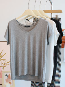 Soft Breathable Thin Modal T-shirt Womens Summer European and American Style Minimalist Easiest for Match Loose Slim Looking Short Sleeve Sports Tops