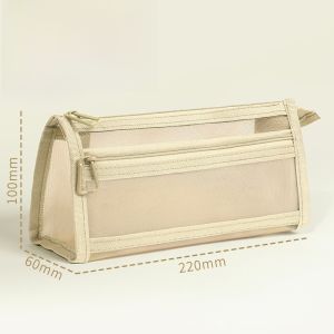 Large Capacity Transparent Mesh Zipper Pencil Case Student Exam Stationery Storage Bag Simple Ins Style Dual Layer Organizer