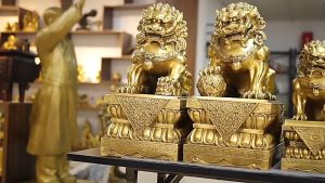 Đôi Nghê Ngồi Bệ Bằng Đồng Phong Thủy Cỡ Bé Cao 7cm DxRxC: 4x3x7cm Nặng 0.5kg/Đôi