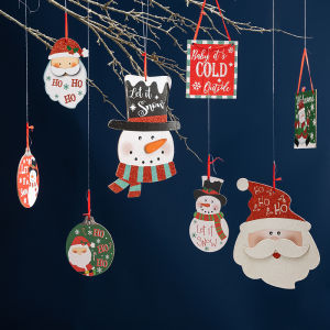สองด้านเครื่องประดับต้นคริสต์มาสตกแต่ง Snowman Santa Claus แขวนแท็กติดผนังแก้วเทศกาลคริสต์มาส Decor