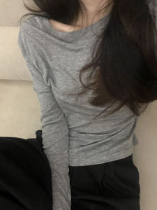 YUEZHONGWEI | เสื้อยืดแขนยาวป้องกันแสงแดดสีเทาคอตั้งทรงสลิมฟิตบางสำหรับผู้หญิงในช่วงฤดูร้อน เสื้อเชิ้ตทรงหลวมบางเฉียบสำหรับใส่ในที่ปรับอากาศ