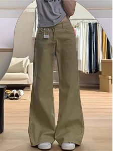 High Waist Wide Leg Jeans Womens Early Autumn New Style American Loose Fit Khaki Color Not Legging Wide Leg Pants