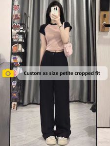 Black Slim-Fit High-Waisted Wide-Leg Summer Lightweight Trousers