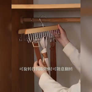 Solid Wooden Hanger 8 Hooks Multifunctional Anti Slip Hanger High Quality 360° Rotating Penyangkut Baju Kayu Cocopet