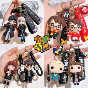 Bandai | Anime Harry Potter Keychain Cute Figure Hermione Voldemort Malfoy Snape Dobby Kawaii Bag Pendant Car Key Ring Toys Fan Gift 3D