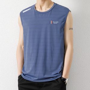 ฤดูร้อนผ้าไหมน้ําแข็งBreathableผู้ชายกีฬาฟิตเนสBase Tank Topกว้างไหล่เสื้อยืดแขนกุดQuick Dry