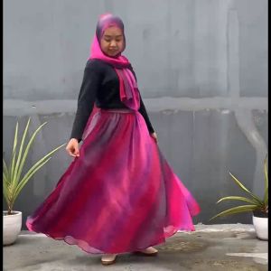 Rok  Panjang Payung Lebar Pesta Muslimah Lebaran Sifon Chiffon  Silk Gradasi Hilya Umbrella Skirt