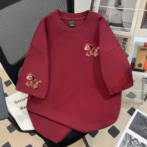PAZHAOLANG | Oversized Embroidered Pony Style Short Sleeve T-shirt Cotton