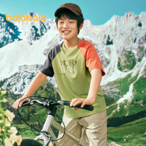 Balabala Childrens Short Sleeved T Shirt Boys Printed Base Shirt 2024 New Childrens Summer Wear Big Children Color Contrast Tide