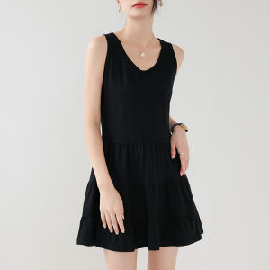 Áo Ba Lỗ Dài Tay Màu Đen Áo Vest Ngắn Bên Trong Áo Vest Midi Không Tay Áo Vest Xếp Ly Cổ Tròn Thường Ngày Bằng Cotton 100%