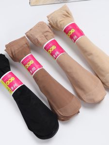 20 Pairs Womens Thin Short Silk Stockings Red Mom Pepper Design Mid-Calf Crystal Wear-Resistant Tights Black Meat Color