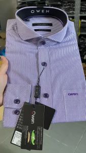 OWEN SALE - Áo Sơ Mi Owen Tay Dài Màu Tím - Trắng  Họa Tiết Sọc Dọc Form Regular Fit Lai Bầu Chính Hãng