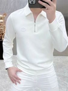 Autumn Winter Fashion Simple Embroidered Patchwork Zipper Hoodie Mens Collar Casual Solid Color Long Sleeve Streetwear