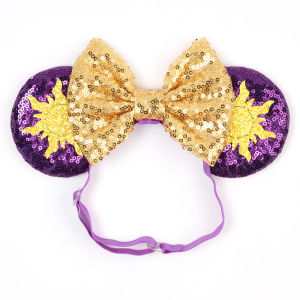 Disney Rapunzel Adjustable Elastic Headband for Women Chameleon Sun Flower Ears Nylon Headbands Kids Sequins Bow Hairband Girl