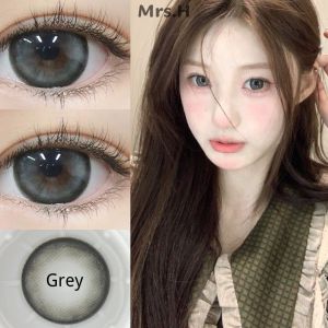 Mrs.H 14.5mm Natural Brown Grey Colored Contact Lense Big Eyes Soft lens Yearly Use With Solution 0~8.00 Power )