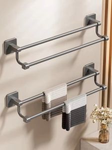 Bathroom Towel Rack Wall Mounted Single Rod Storage Shelf Toilet Washroom Organizer No Drilling Required Towel Holder