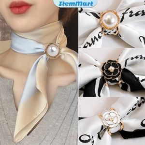 Elegant Pearl Floral Scarf Ring Clip Camellia Flower Scarf Buckle for Women Scarf Lady Girls Decoration Accessories