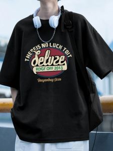 เสื้อยืดคอกลมแขนสั้นผ้าฝ้ายแท้สำหรับผู้ชาย สีดำ สไตล์ฮิปฮอป เทรนด์ใหม่ ทรงหลวม ทรงหลวม แฟชั่นฤดูร้อน สไตล์อเมริกัน ฮิปฮอป ย้อนยุค