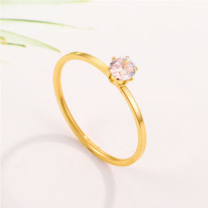 Solitaire Ring Stainless Steel Korean Fashion Thin Pinky Rings with AAA+ Cubic Zirconia Gold Plated Jewelry for Women KBR111