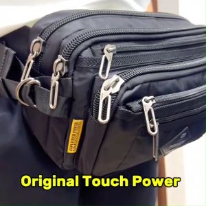 Ready Stock!! Touch Power 8 Zip Compartment Men Waist Bag Chest Bag Pouch Bag Smooth Nylon Bag