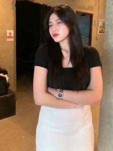 🌈 SpinnyHouse 🌈 เสื้อคอเหลี่ยม ผ้าเรย่อน 2 ชั้น สุขสันต์ ผ้าเรย่อน ลูกค้า 2 ชั้น เสื้อรัดรูป ผ้า 2 ชั้น เสื้อไปคาเฟ ลูกค้า รุ่น 287 เหลี่ยมสั้น M203A