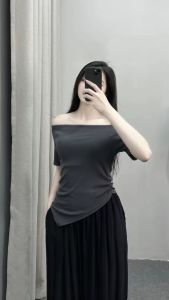 Áo Trễ Vai Bigsize Cổ Thuyền Vạt Nhọn Misoul Áo Lệch Vai Tay Ngắn Chất Liệu Thun Tăm 194